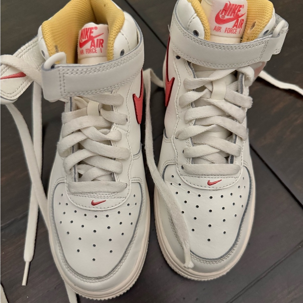 Nike White and Red High-Top Sneakers with Classic Design